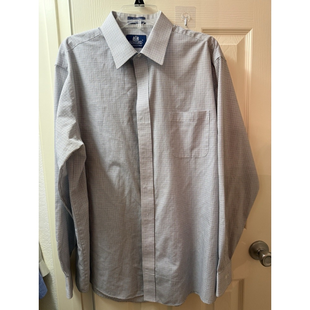 Stafford Wrinkle Free Dress Shirt Mens 17.5 36/37 XL Regular Fit Micro Check